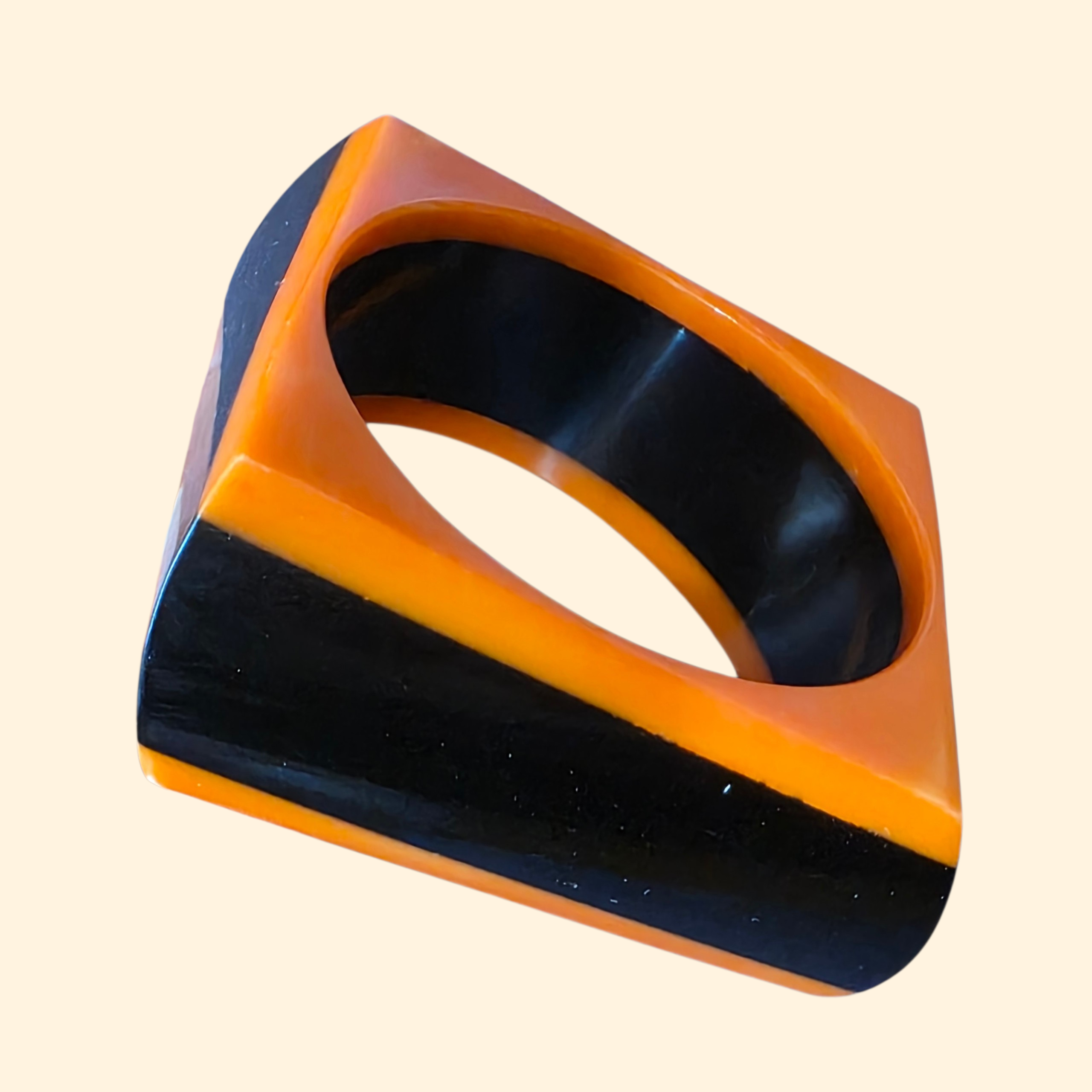 1960s Orange and Black Lucite Square Chunky Bangle ~ Mod