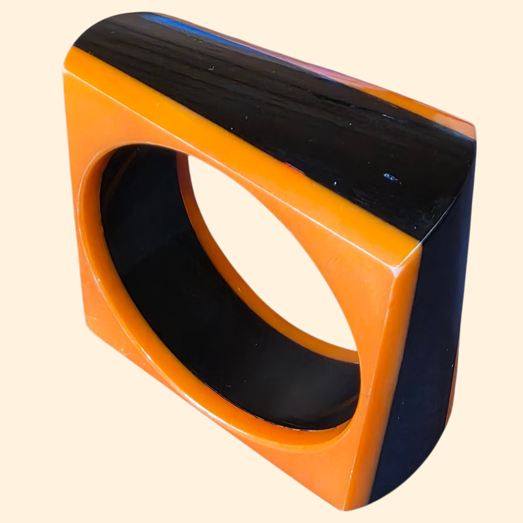 1960s Orange and Black Lucite Square Chunky Bangle ~ Mod