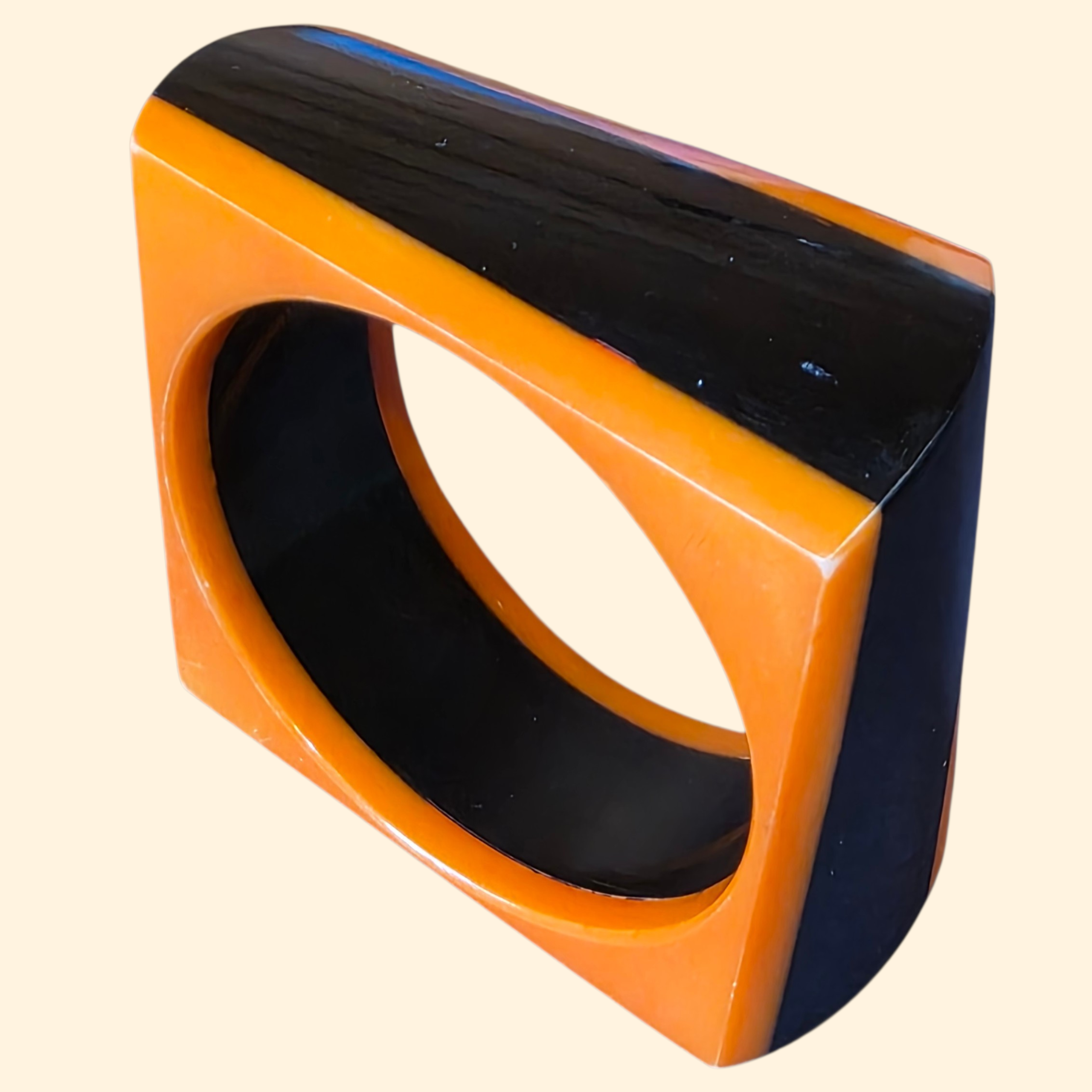 1960s Orange and Black Lucite Square Chunky Bangle ~ Mod