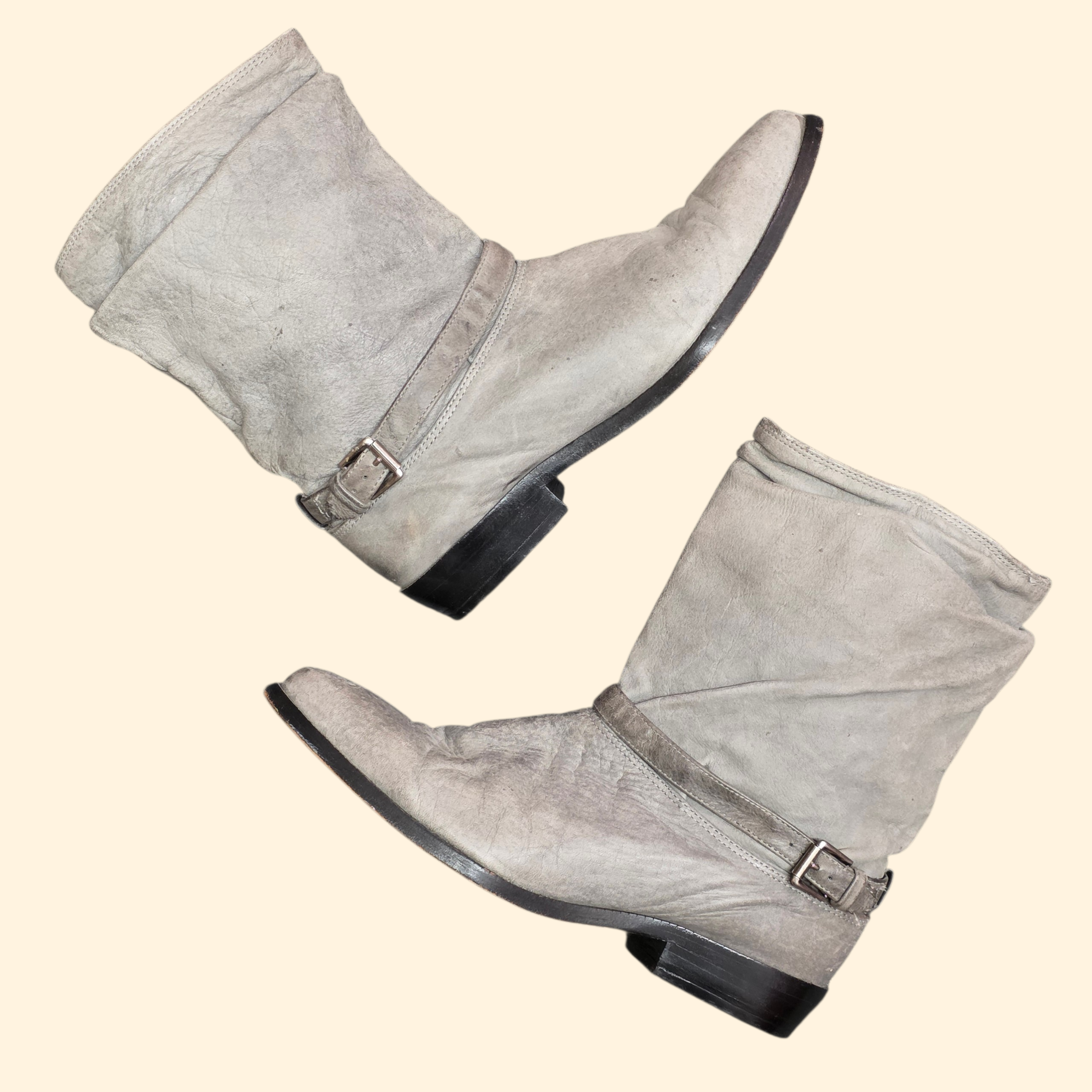1980s Zodiac Gray Leather Cowboy Boots ~ Men's 9.5 ~ Western Moto