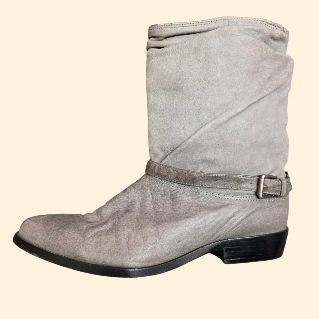 1980s Zodiac Gray Leather Cowboy Boots ~ Men's 9.5 ~ Western Moto