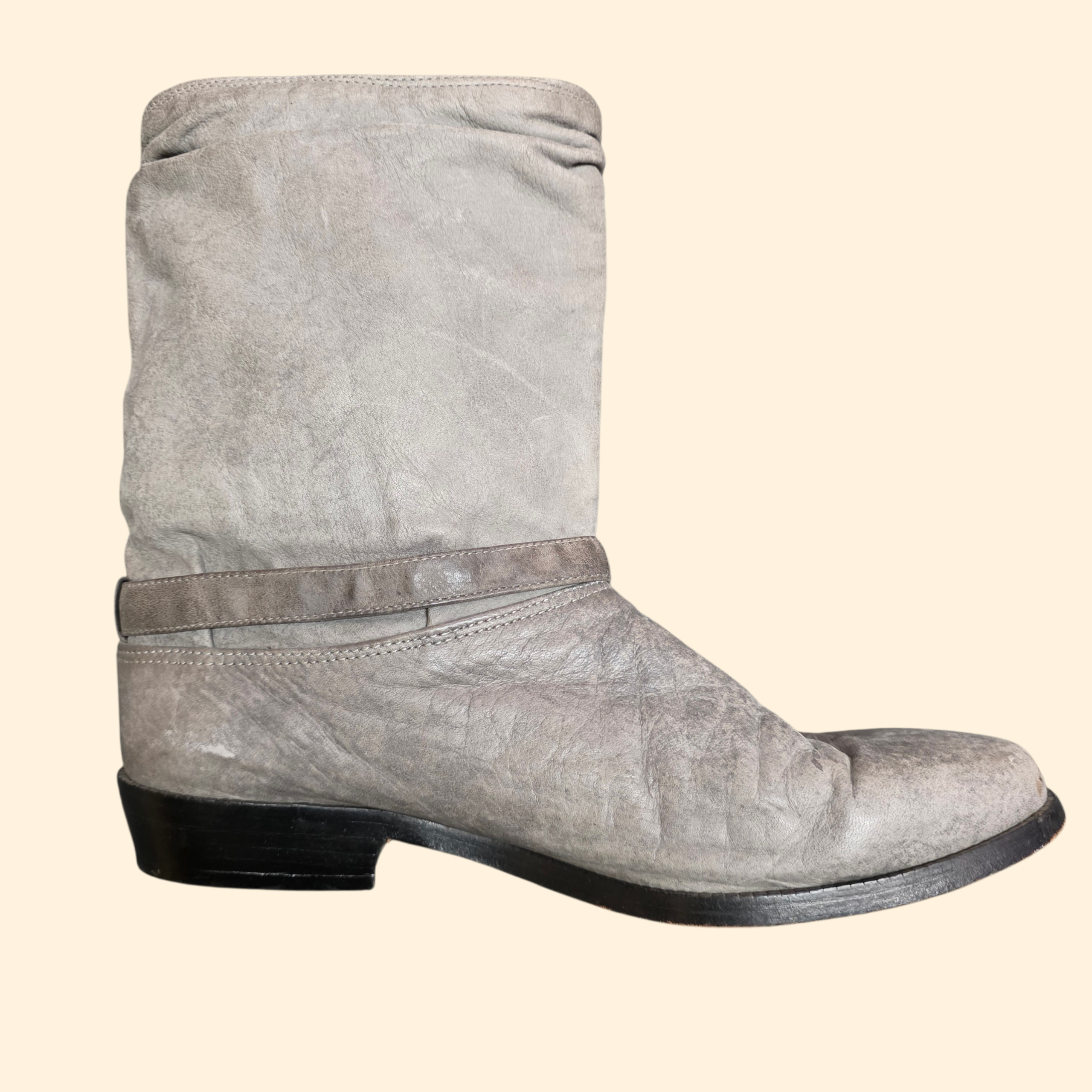 1980s Zodiac Gray Leather Cowboy Boots ~ Men's 9.5 ~ Western Moto