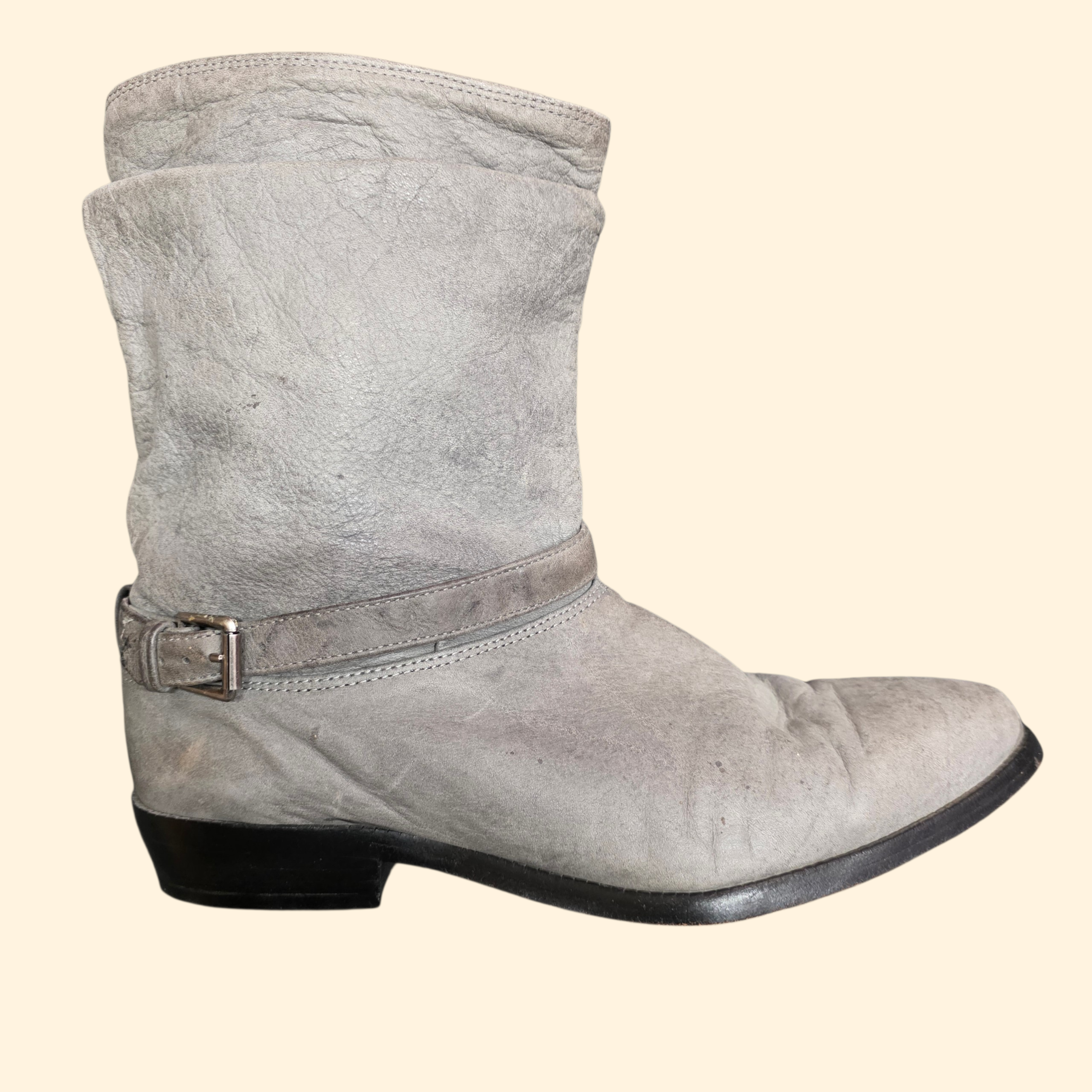 1980s Zodiac Gray Leather Cowboy Boots ~ Men's 9.5 ~ Western Moto