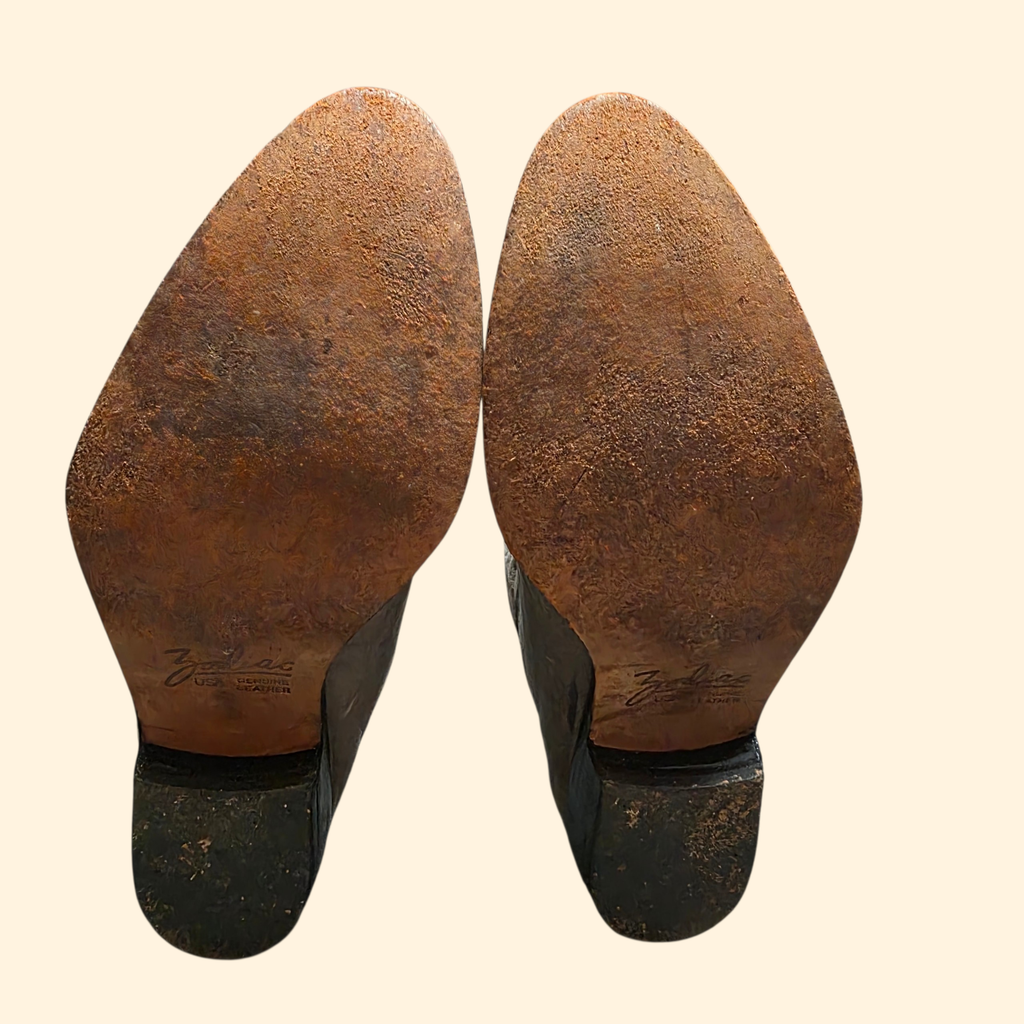 1980s Zodiac Gray Leather Cowboy Boots ~ Men's 9.5 ~ Western Moto