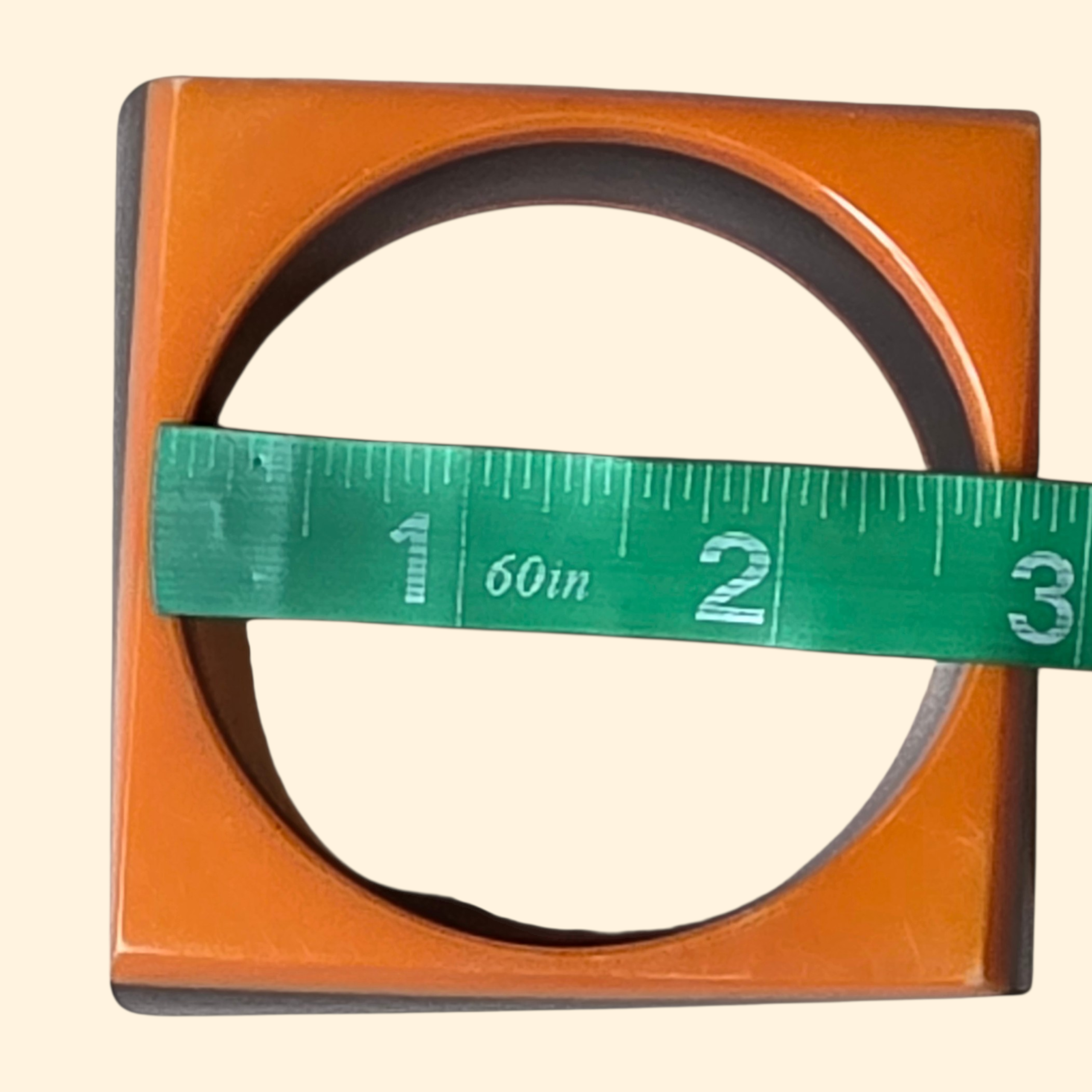 1960s Orange and Black Lucite Square Chunky Bangle ~ Mod