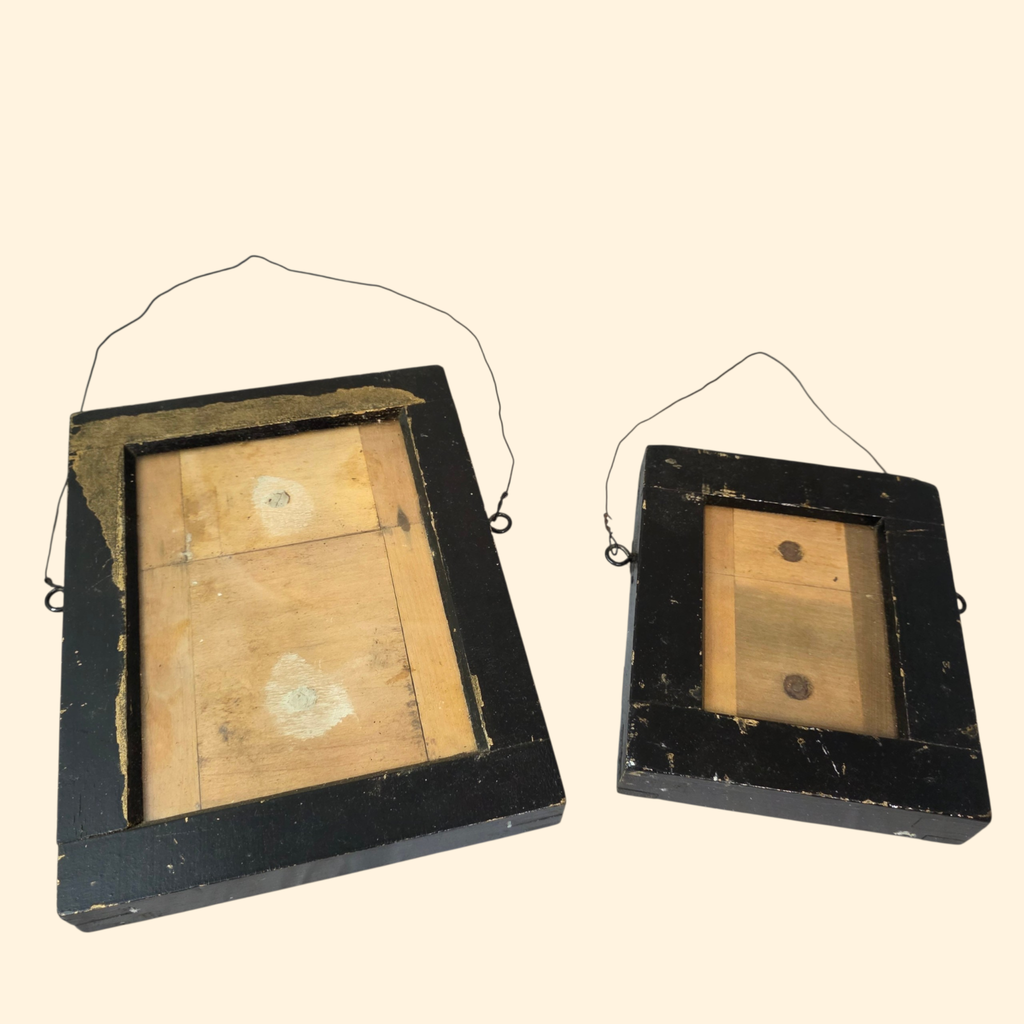 Pair of Antique Primitive Shabby Picture Frames ~ Black Wood