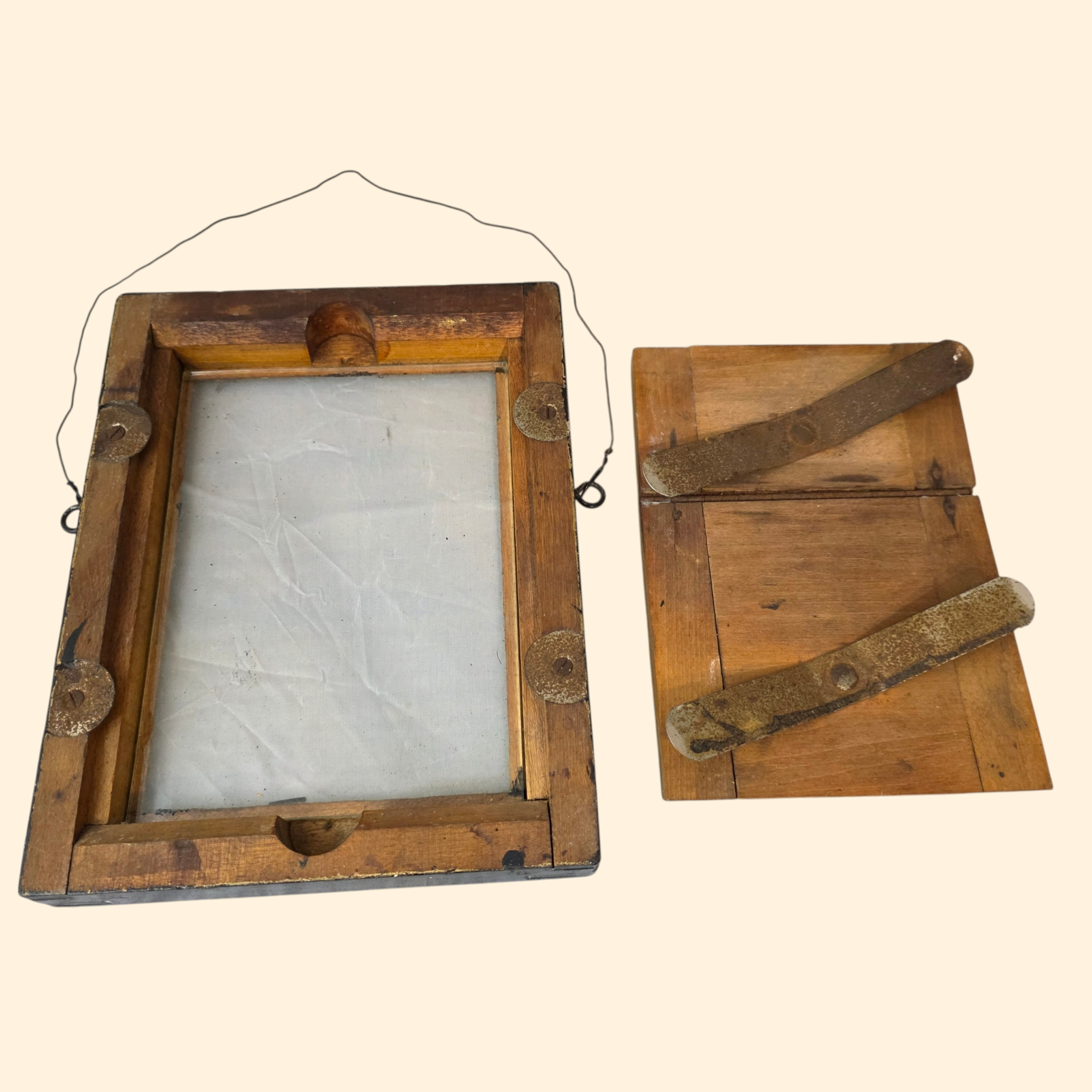Pair of Antique Primitive Shabby Picture Frames ~ Black Wood