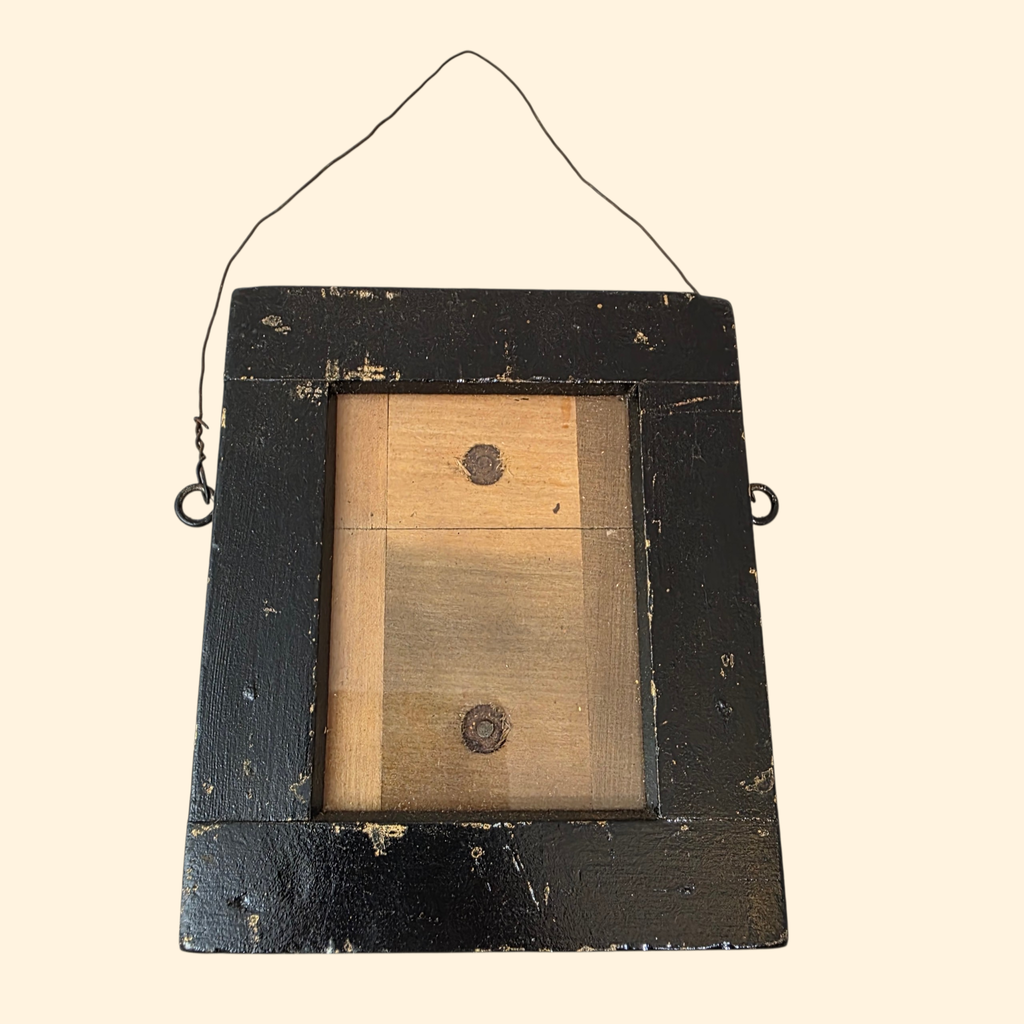Pair of Antique Primitive Shabby Picture Frames ~ Black Wood