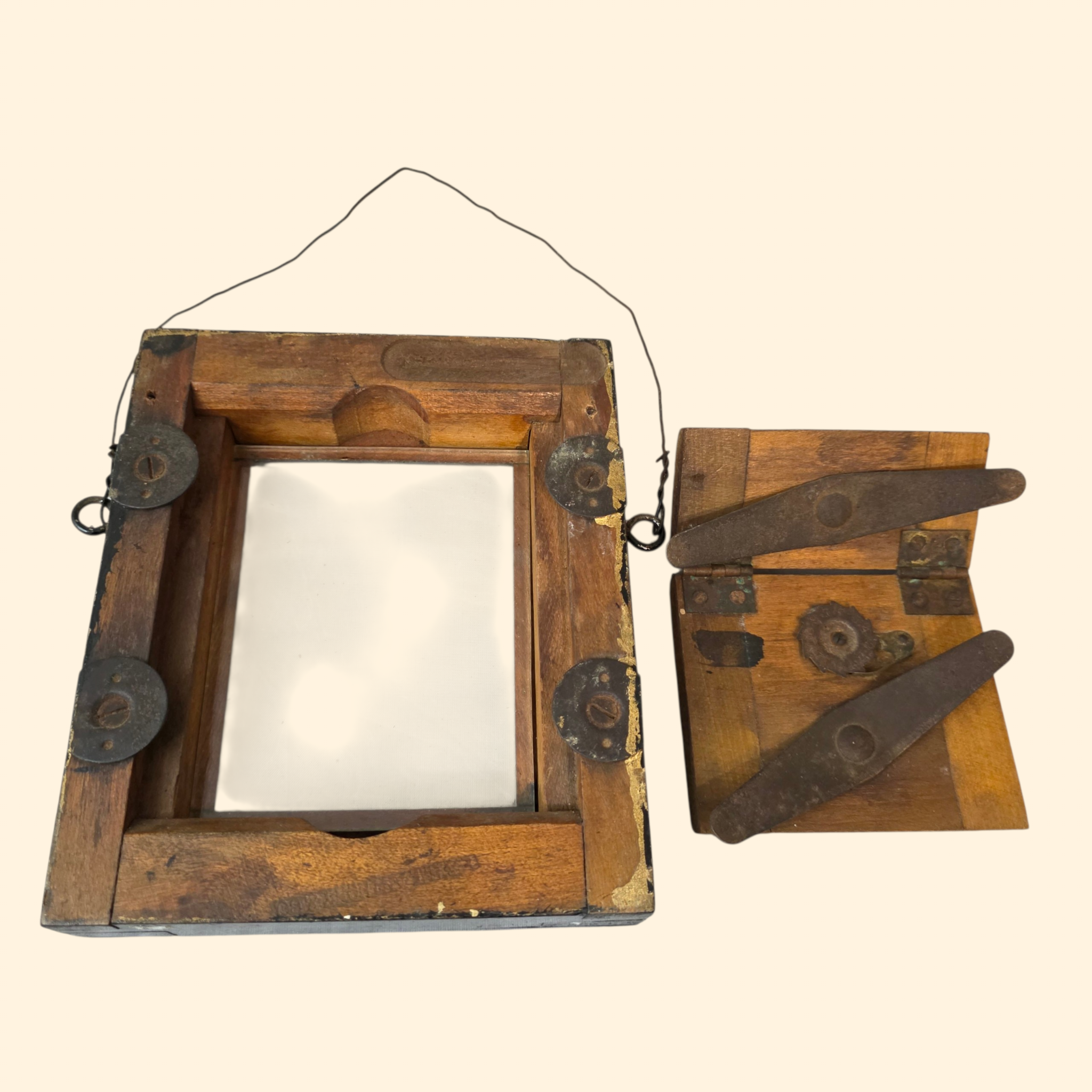 Pair of Antique Primitive Shabby Picture Frames ~ Black Wood