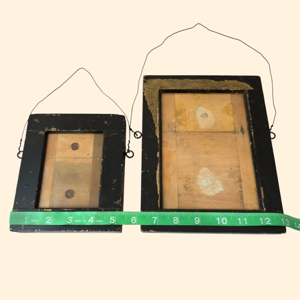 Pair of Antique Primitive Shabby Picture Frames ~ Black Wood