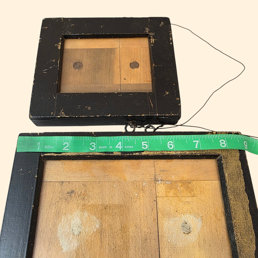 Pair of Antique Primitive Shabby Picture Frames ~ Black Wood