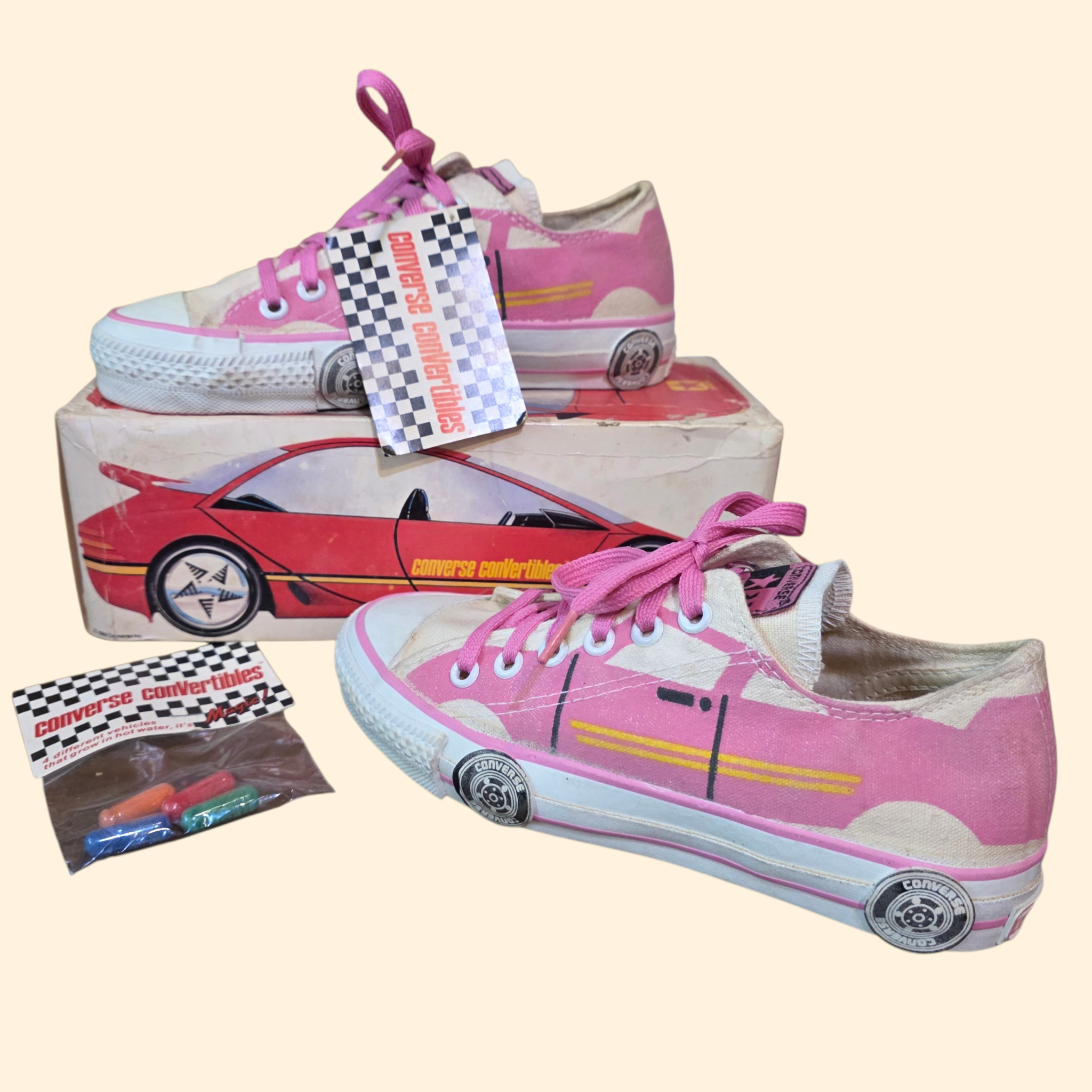 1980s Deadstock Converse Convertibles Low Top Sneakers ~ Youth 1 1/2 ~ Pink Racecar