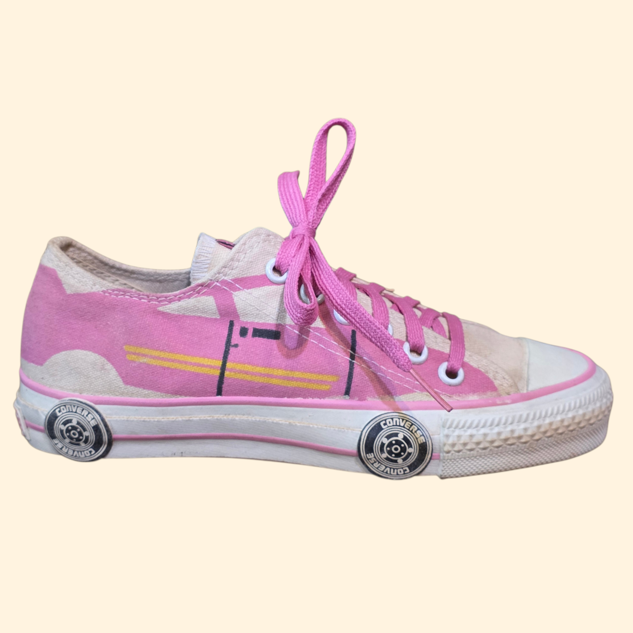 1980s Deadstock Converse Convertibles Low Top Sneakers ~ Youth 1 1/2 ~ Pink Racecar