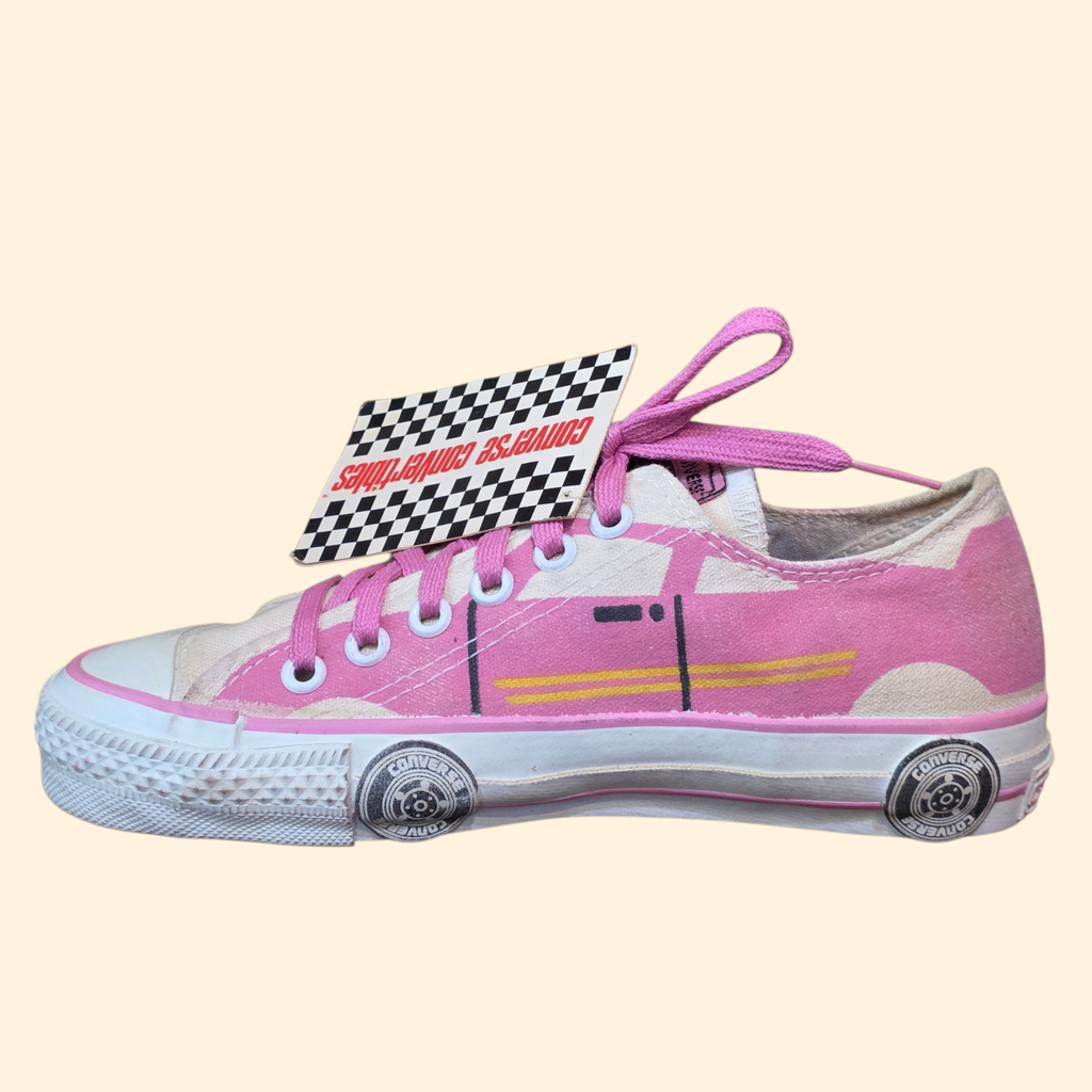 1980s Deadstock Converse Convertibles Low Top Sneakers ~ Youth 1 1/2 ~ Pink Racecar