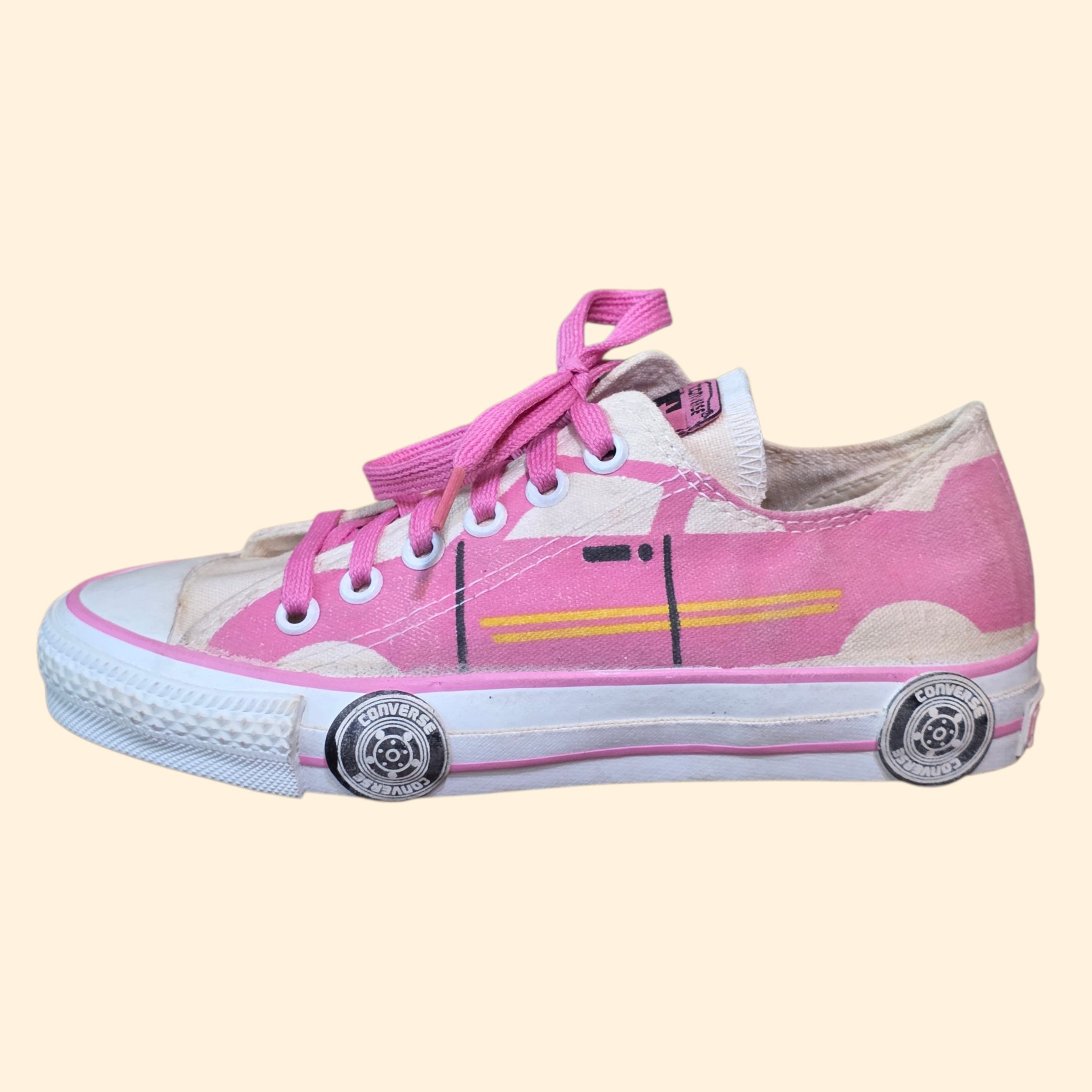 1980s Deadstock Converse Convertibles Low Top Sneakers ~ Youth 1 1/2 ~ Pink Racecar