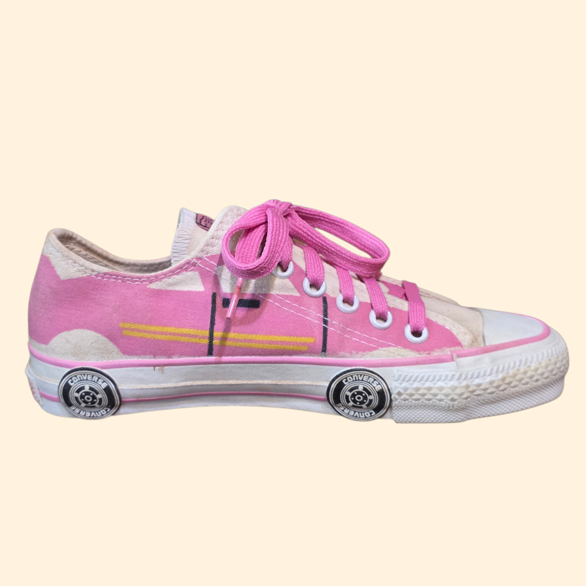 1980s Deadstock Converse Convertibles Low Top Sneakers ~ Youth 1 1/2 ~ Pink Racecar