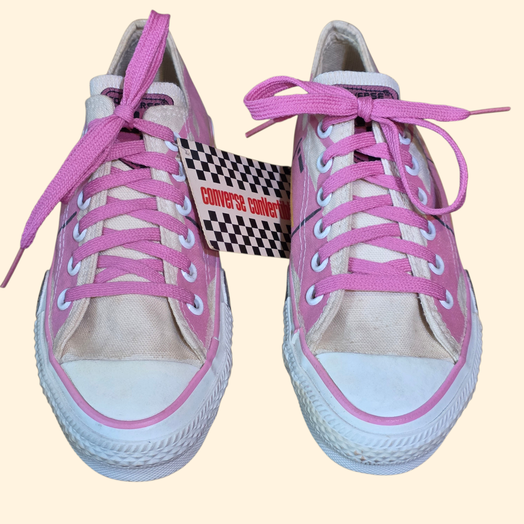 1980s Deadstock Converse Convertibles Low Top Sneakers ~ Youth 1 1/2 ~ Pink Racecar