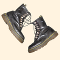 1990s Doc Marten 1460 8 Eyelet Black Leather Boots ~ US Women's 5.5 / 6 ~ Combat D Ring Lace Up