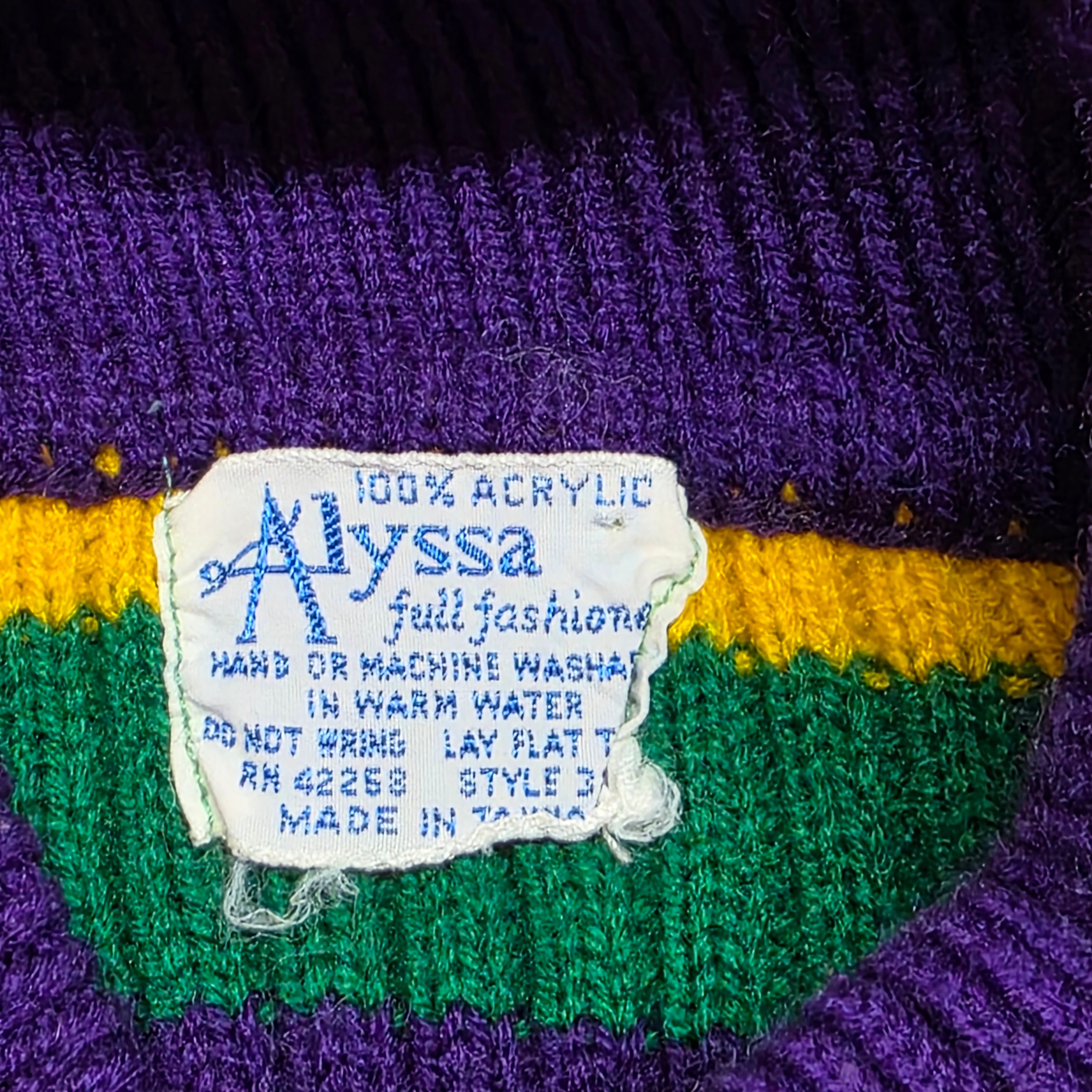 1970s Girl's Striped Knit Sweater Dress ~ 3T 4T ~ Mock Neck Long Sleve Ribbed Purple Orange Green Yellow