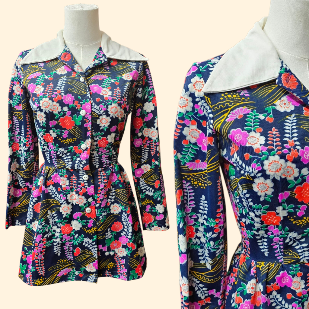 1960s Floral Micro Mini Dress with Bloomers ~ Extra Small ~ Teen Flower Power Baby Doll
