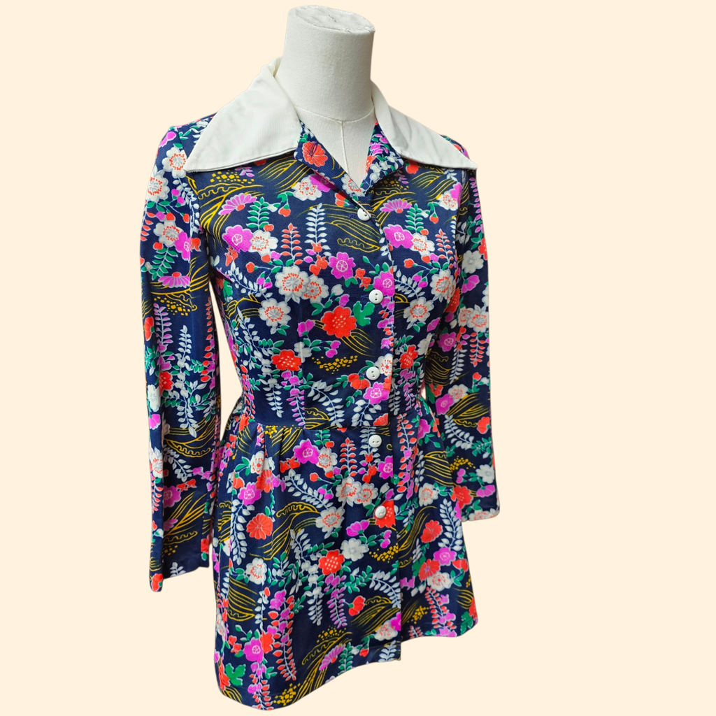 1960s Floral Micro Mini Dress with Bloomers ~ Extra Small ~ Teen Flower Power Baby Doll