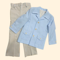 1970s Polyester Leisure Suit ~ Boy's 7 ~ Baby Blue Plaid