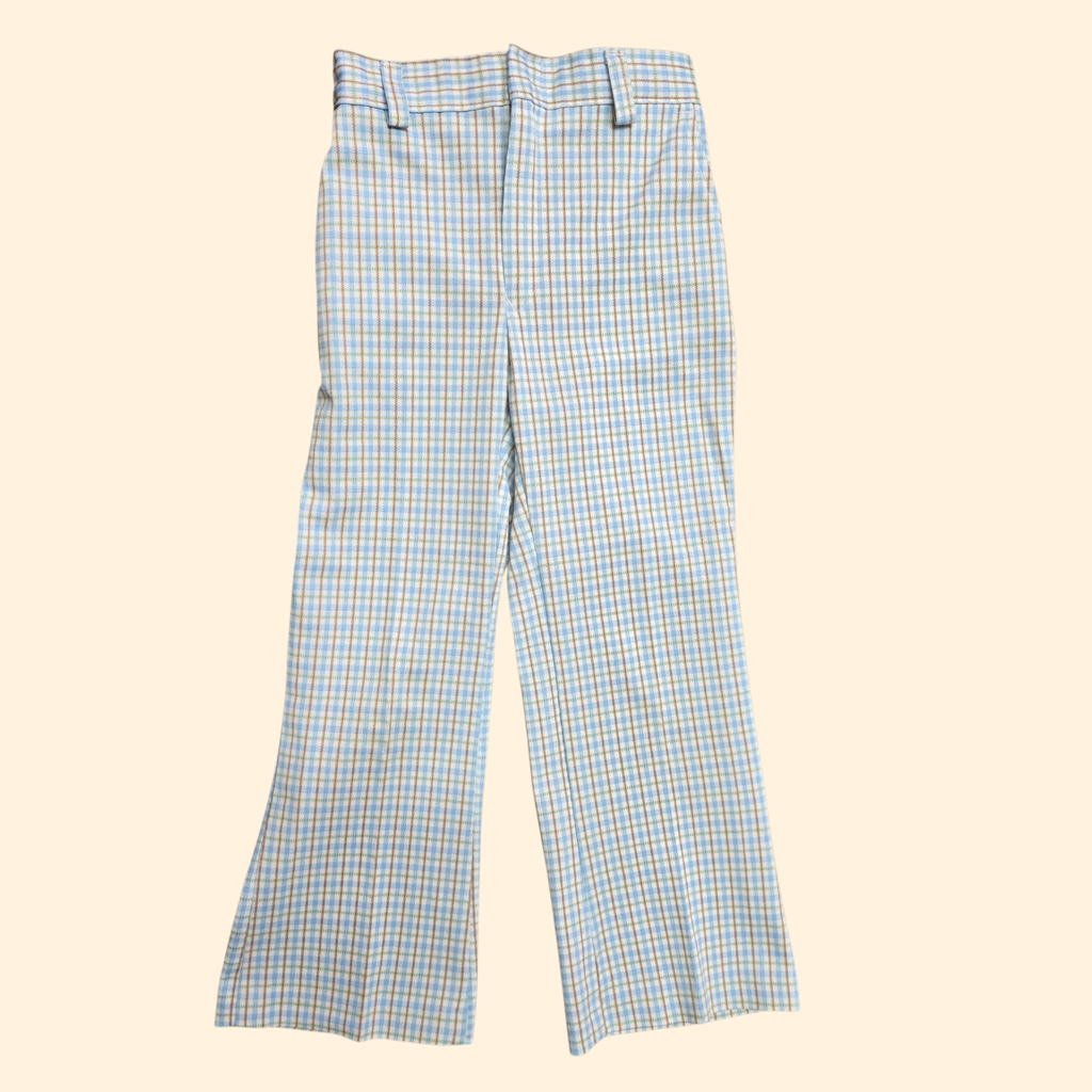 1970s Polyester Leisure Suit ~ Boy's 7 ~ Baby Blue Plaid
