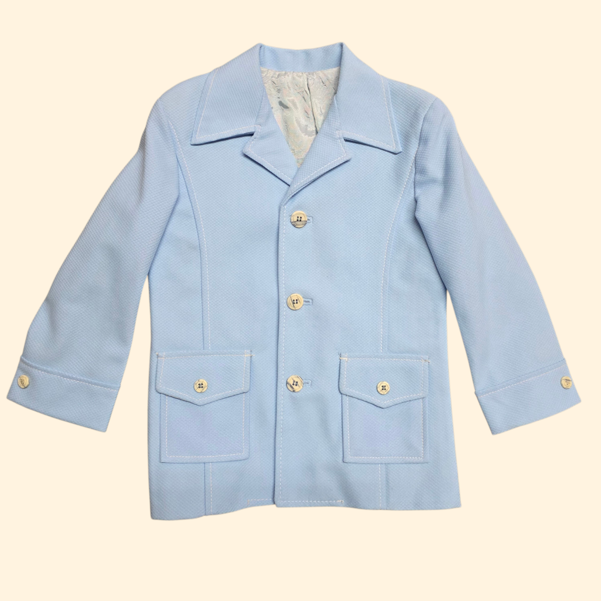 1970s Polyester Leisure Suit ~ Boy's 7 ~ Baby Blue Plaid
