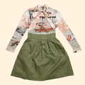 1970s Car Print Dress ~ Girl's 6 / 7 ~ Olive Novelty Print