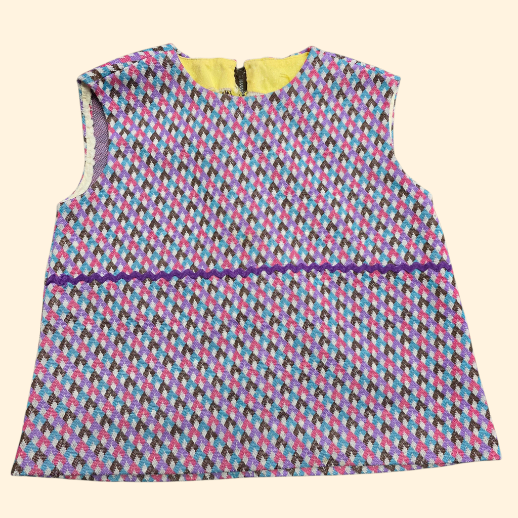 1960s 2 Piece Diamond Print Set Bell Bottom Tunic Top ~ Girl's 10 12