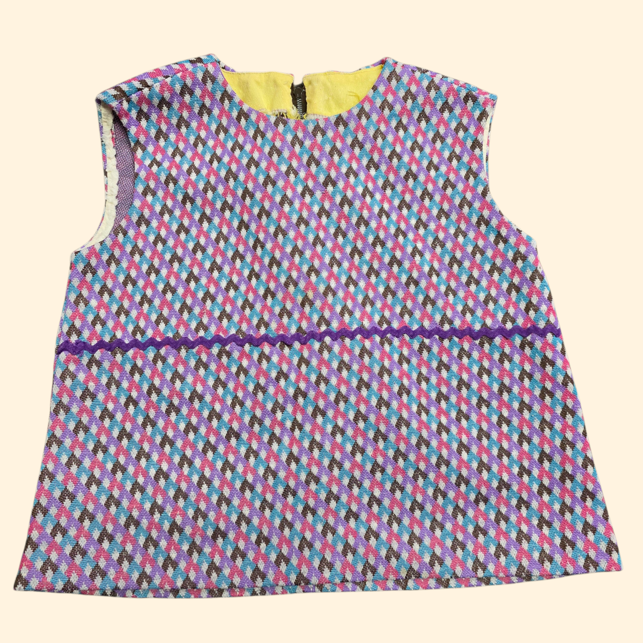1960s 2 Piece Diamond Print Set Bell Bottom Tunic Top ~ Girl's 10 12