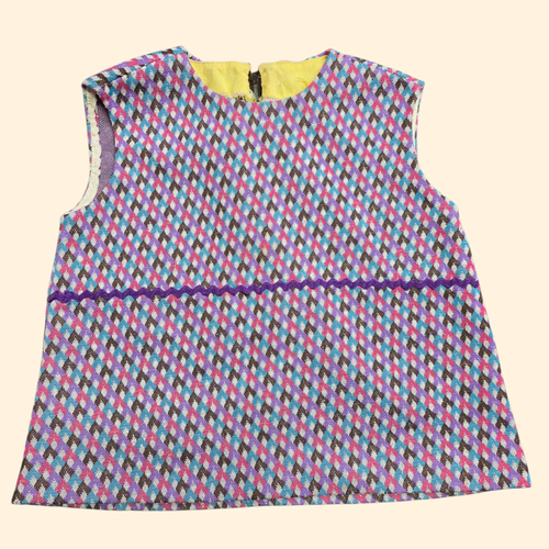 1960s 2 Piece Diamond Print Set Bell Bottom Tunic Top ~ Girl's 10 12