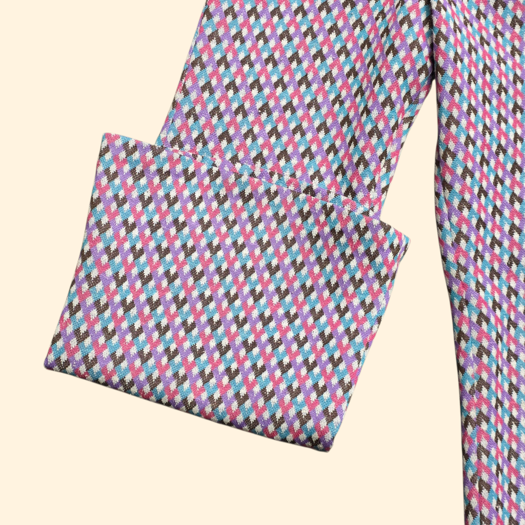 1960s 2 Piece Diamond Print Set Bell Bottom Tunic Top ~ Girl's 10 12