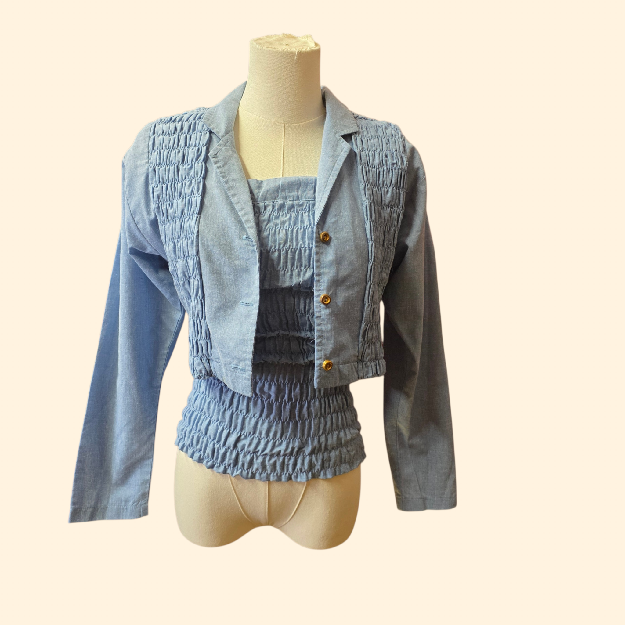 1970s 2 Piece Chambray Tube Top and Bolero Set ~ Girl's 7