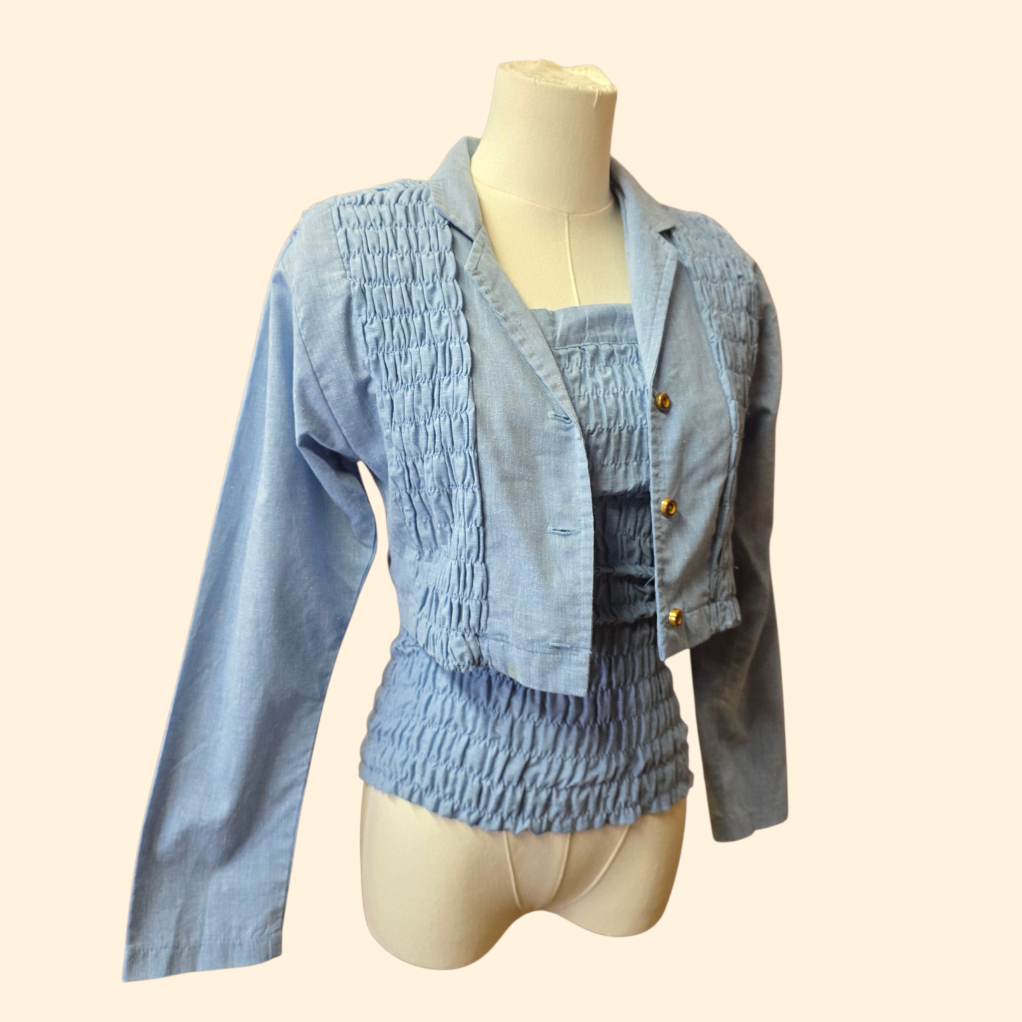 1970s 2 Piece Chambray Tube Top and Bolero Set ~ Girl's 7