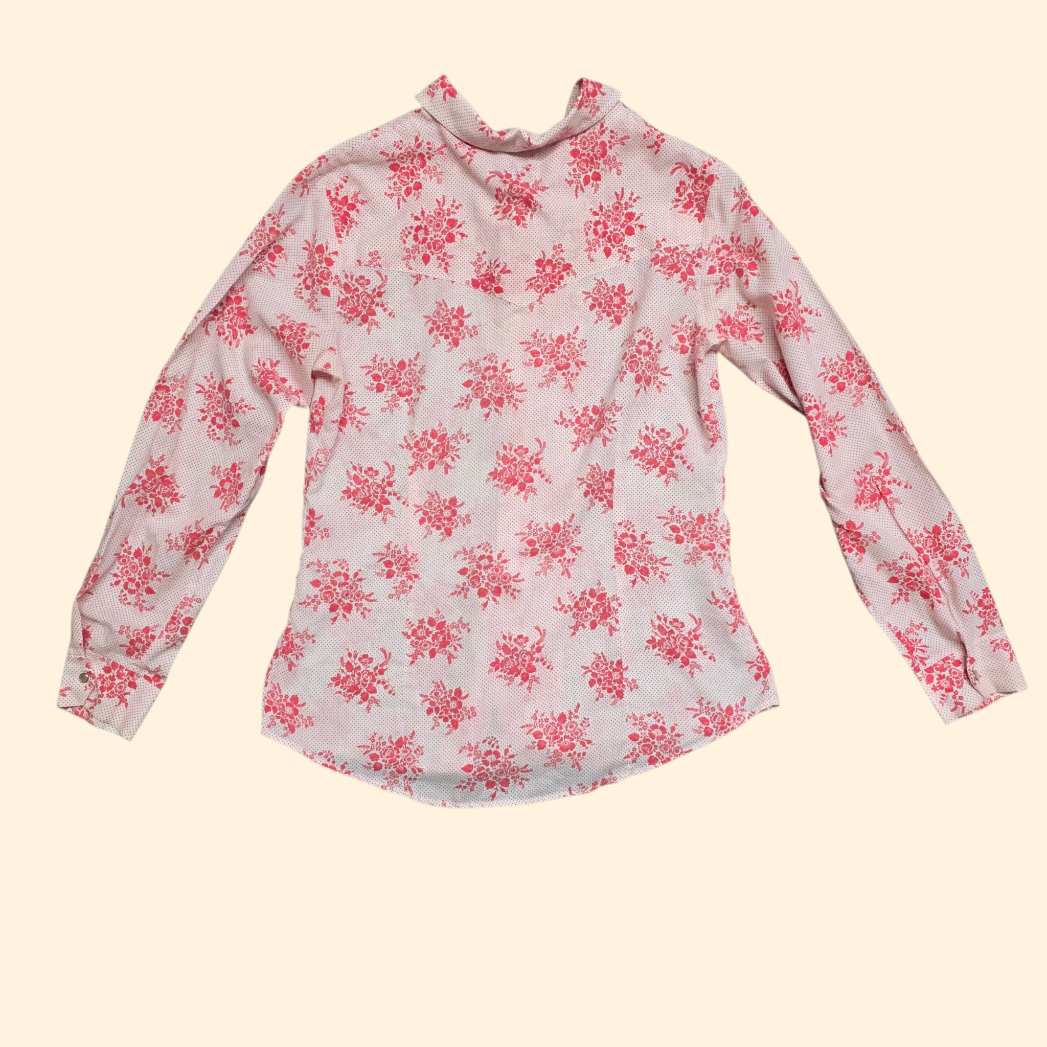 1970s Floral Snap Button Western Shirt ~ Medium ~ Red White Pearl Snap Long Sleeve Dagger Collar