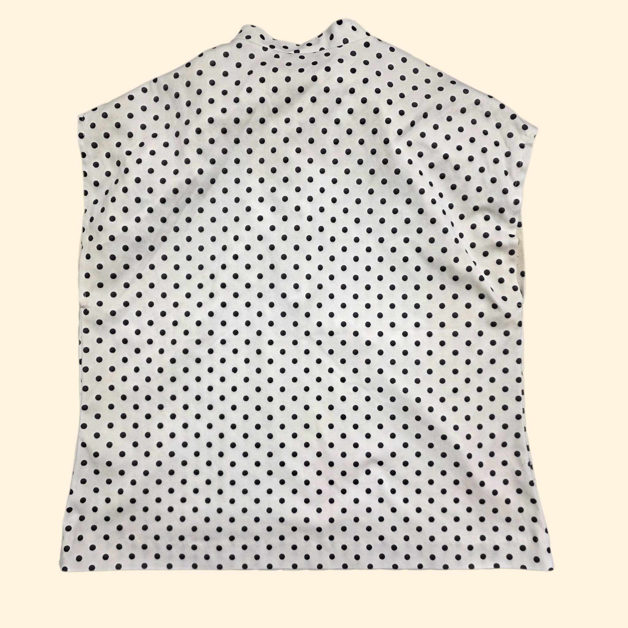 1960s Black and White Polka Dot Sleeveless Top ~ Medium ~ Boxy Pullover Tie Neck