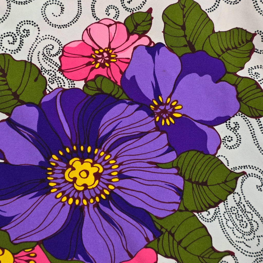 1960s Floral Print Dagger Collar Shirt ~ Large ~ Pink Purple Flower Power Paisley Long Sleeve Blouse