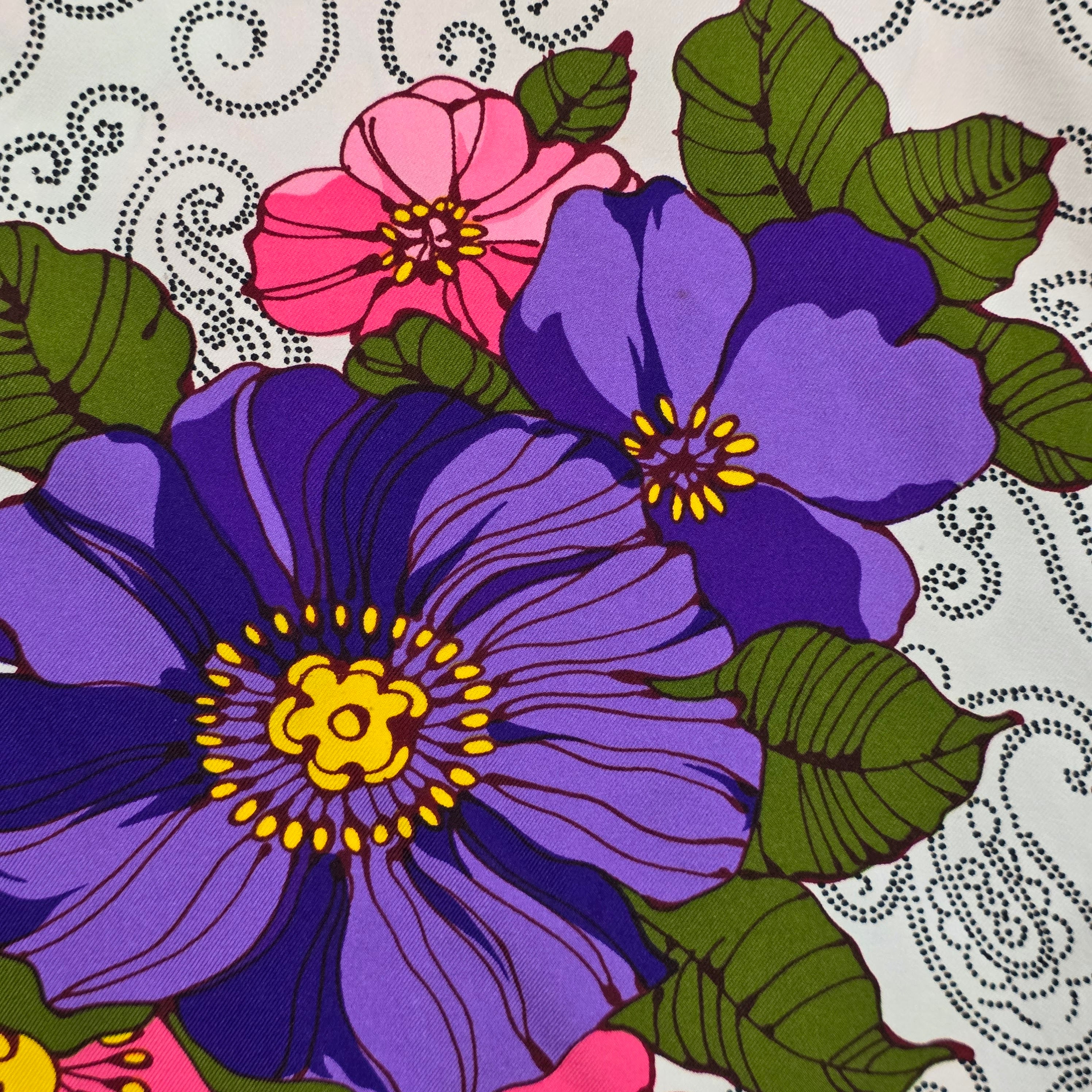 1960s Floral Print Dagger Collar Shirt ~ Large ~ Pink Purple Flower Power Paisley Long Sleeve Blouse