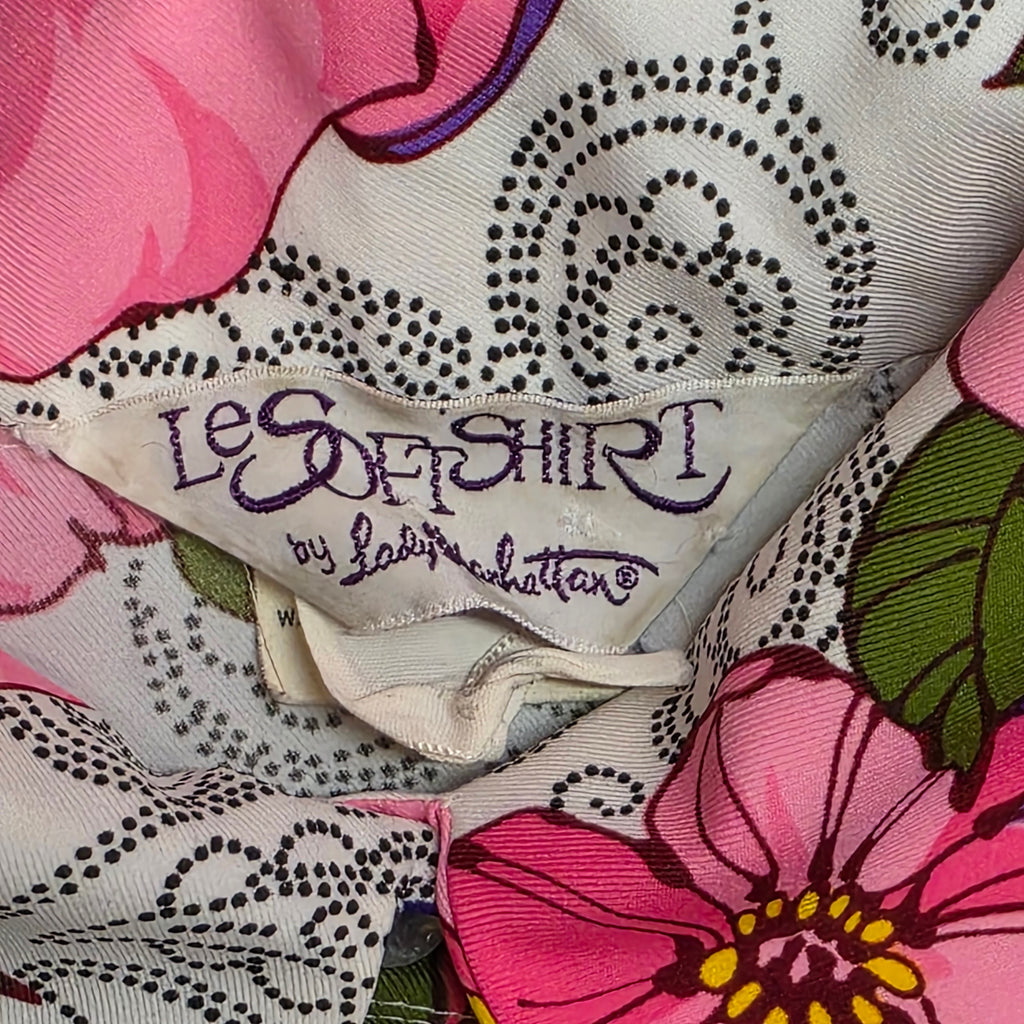 1960s Floral Print Dagger Collar Shirt ~ Large ~ Pink Purple Flower Power Paisley Long Sleeve Blouse
