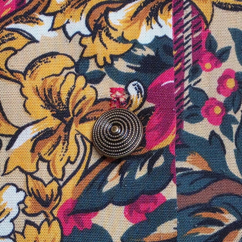 1990s Baroque Print Button Down Blouse ~ Extra Large ~ Plaid Floral Filigree