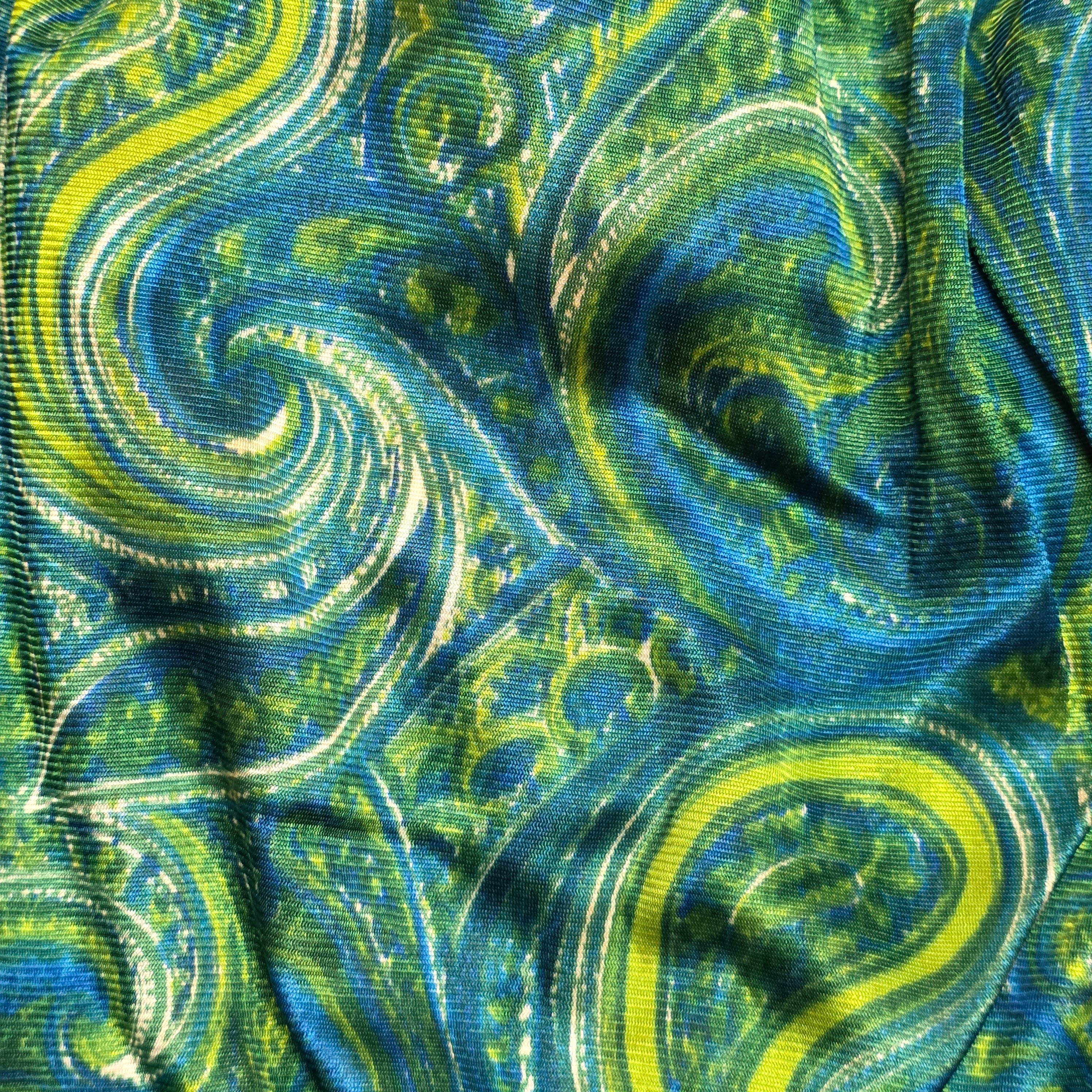1960s Green and Blue Paisley One Piece Swimsuit ~ Small ~ Malliot Bathing Suit Psychedelic