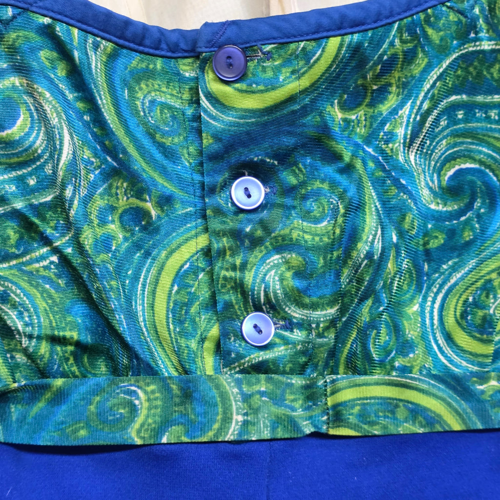 1960s Green and Blue Paisley One Piece Swimsuit ~ Small ~ Malliot Bathing Suit Psychedelic