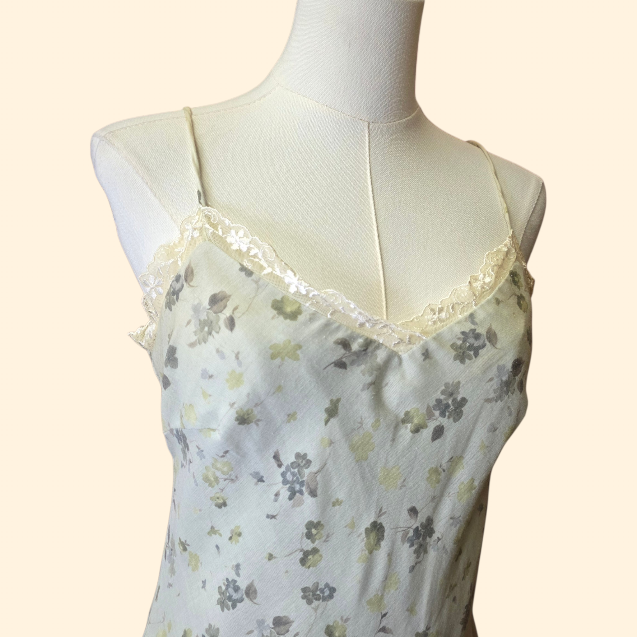 1990s Sage Green Floral Slip Dress ~ Small Medium ~ Boho Maxi Dress