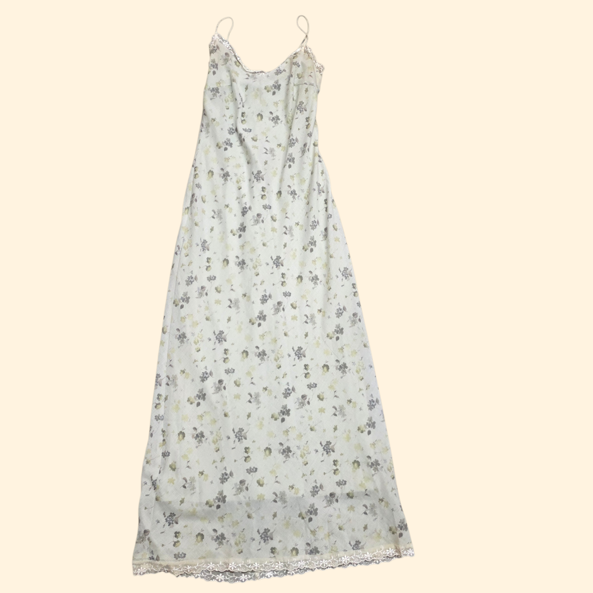 1990s Sage Green Floral Slip Dress ~ Small Medium ~ Boho Maxi Dress
