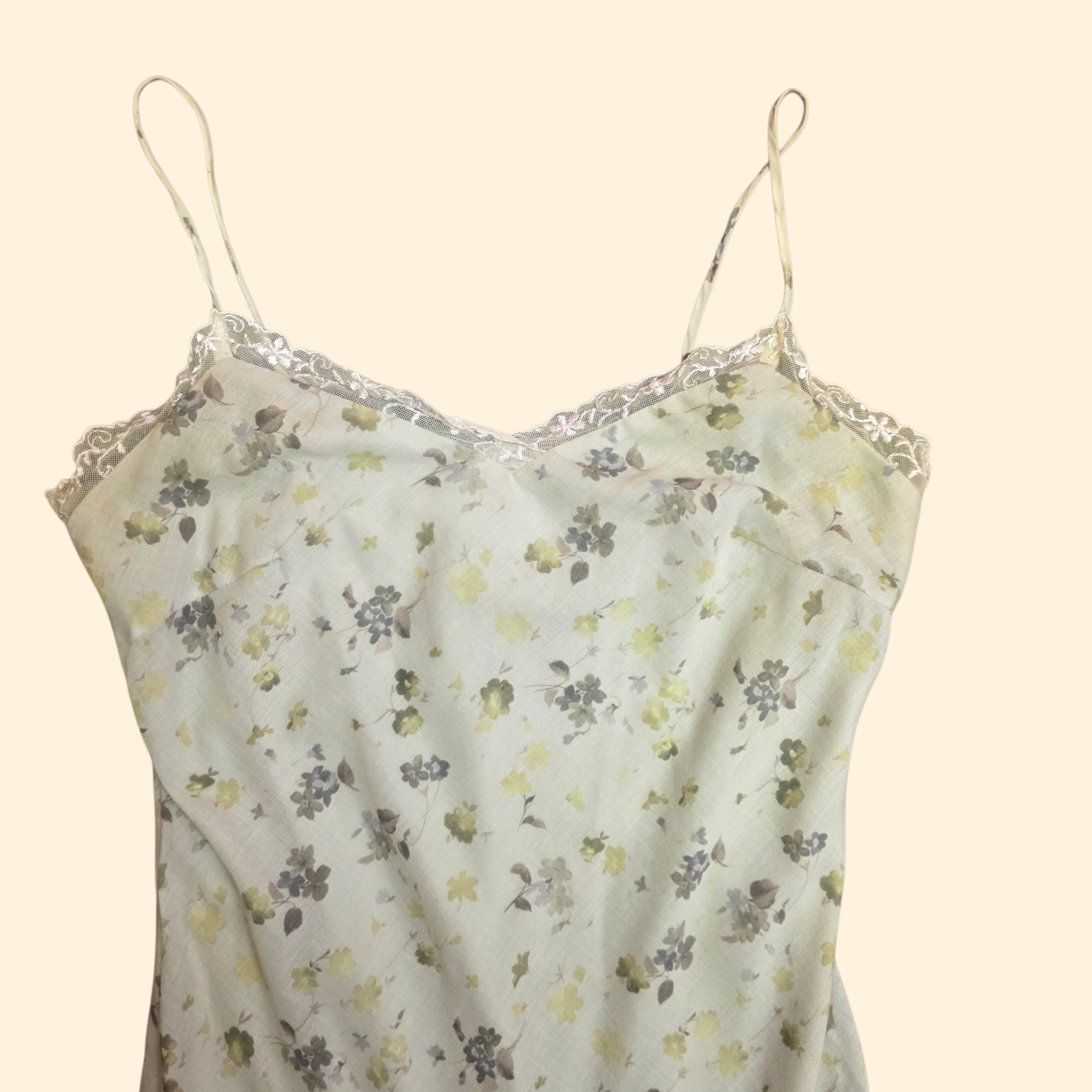 1990s Sage Green Floral Slip Dress ~ Small Medium ~ Boho Maxi Dress