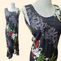 1990s Black Floral Hawaiian Maxi Dress ~ Small ~ Asymmetrical Mermaid Hem