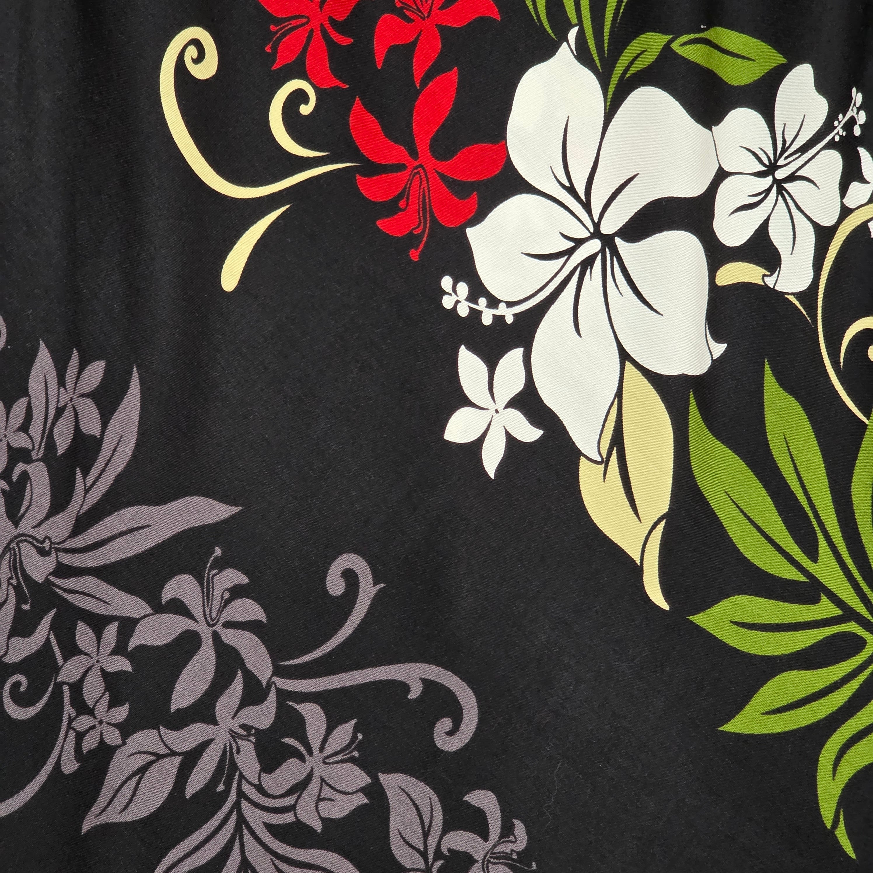1990s Black Floral Hawaiian Maxi Dress ~ Small ~ Asymmetrical Mermaid Hem
