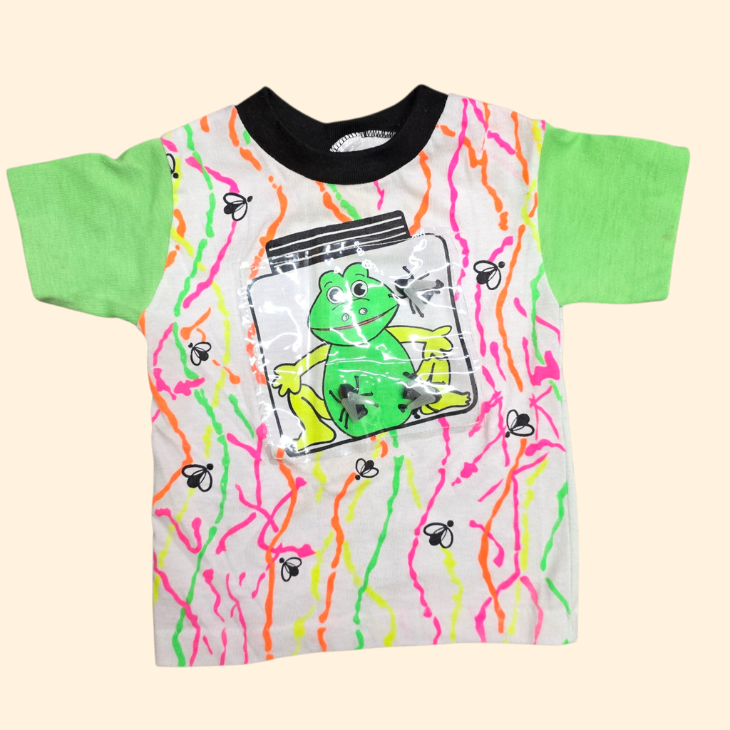 1980s Frog and Flies Paint Splatter Shorts and T Shirt Set ~ 3T ~ Neon Novelty