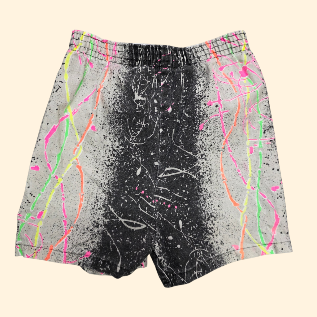 1980s Frog and Flies Paint Splatter Shorts and T Shirt Set ~ 3T ~ Neon Novelty